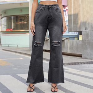 Women's Jeans Summer Casual Denim Wide Leg Trousers Ripped Slightly