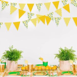 Festa decoração banner decorações amarelo xadrez floral triângulo bandeira bunting pendurado papel guirlanda streamer suprimentos de casamento