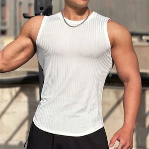 2024 Summer men Vest gym Tank top Men Fitness sleeveless shirt Male Elastic stripe Sports vest Undershirt Gyms men vest 240315