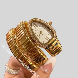 Kvinnor tittar på Lady Snake Watch Forme Diamond Style Brand Wristwatches Luxury Steel Metal Band Quartz Clock Gold Diamante Designer för Ladies Valentine's Mother's