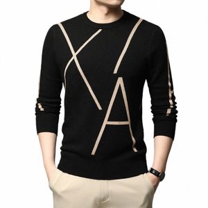 2022 NYTT FI -märke Knit High End Designer Winter Wool Pullover Black Sweater For Man Cool Autum Casual Jumper Mens Clothing N85V#