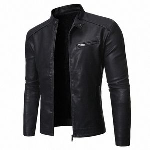 Herrenjacke Schwarze Lederjacke Stehkragen Lg-Ärmel Frühling Herbst Fi Trend Koreanische Slim Fit Lässige Motorradjacke J3Qb #