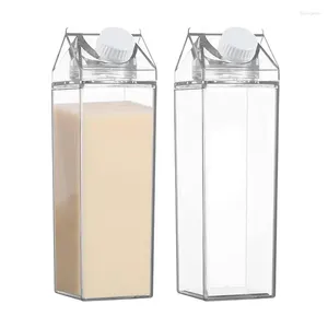 Förvaringsflaskor 500 ml 1000 ml mjölkkartongvatten transparent plast bärbar klar låda tätade lock fyrkantiga flaskbehållare för juice