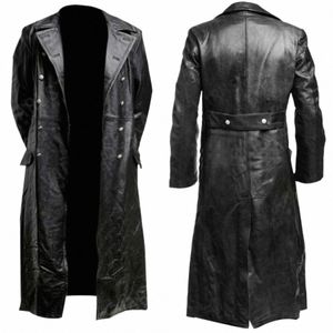 Homens ALEMÃO CLÁSSICO WW2 UNIFORME MILITAR OFICIAL PRETO REAL COURO TRENCH COAT F0qJ #