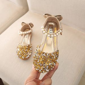 Summer Girls Sandals Girl Flats Princess Shoes Paljett Bow Baby Dance Show Shoes Kids Sandaler Children Wedding Shoes G555 240312