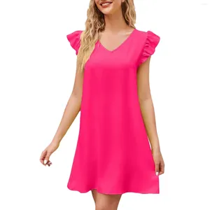 Party Dresses 2024 Kvinnor Fashion Solid Color V-Neck Bubble Sleeve Loose Casual kjolar A-line kjol Streetwear Faldas