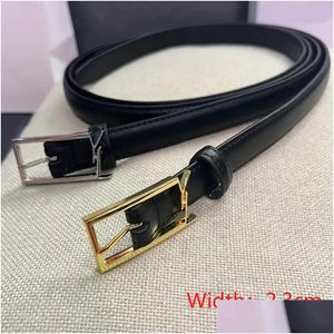 Belts Fashion Leather Belt Mens Designer For Womens Thin Gold Sier Buckle Cowskin Waistband Cintura Ceintures Girdle Drop Delivery Acc Otw2Y