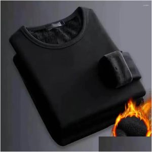 Jaquetas de corrida Manter roupa interior térmica quente para homem casual cor sólida mens inverno thermo undershirt grosso manga longa esporte tops gota ot0os