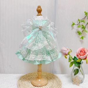 Dog Apparel Summer Puppy Clothing Fashion Casual Coat Skirt Korean Green Cotton Lace Bow Princess Dress For Small Medium Pet Clothes