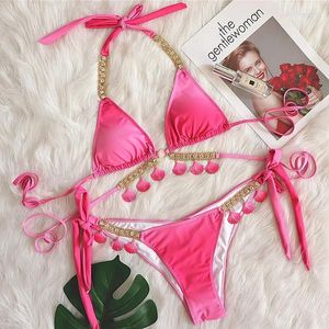 Mulheres Swimwear Rosa Sexy Biquínis 2024 Maiô com Strass Mulheres Feminino Push Up Bikini Beach Swim Wear Ternos de Banho Piscina Banhista