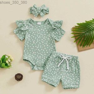 Conjuntos de roupas para bebês meninas roupas florais estampa manga curta macacão com shorts heaband 3 peças roupas de verão