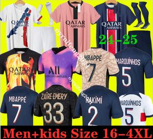 Rozmiar 16-4xl 2024 2025 MBAPPE SOCCER Jerseys Asension Maillot de Foot Hakimi Lee Kang w Verratti Football Shirt 24 25 Ugarte Hernandez PSGS Hommes Enfants Kids 1111 1111