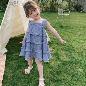 Mädchen Kleider Sommer Mädchen Kleid Kinder Kleidung Kleinkind Baby Kinder Hosenträger Plaid Weste Kleid Spitze nähte Kuchen Prinzessin Kleid yq240327