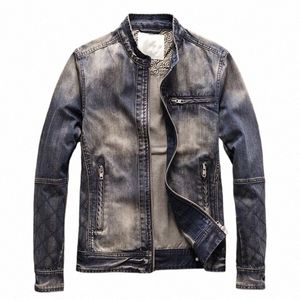 top Quality Mens Lg Sleeve O-Neck Zipper Fly Denim Jackets Fi Vintage Moto Biker Loose Fit Plus Size Male Outerwear Coats m8WR#