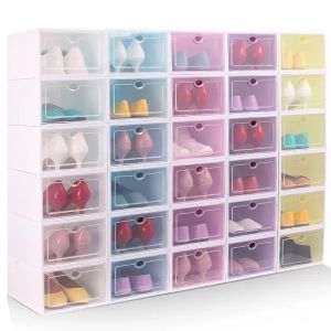 Caixas 2/6/10pcs Transparent Shoe Box Set Shoes Organizadores Plástico Dobrável Dustproof Casa Caixa de Armazenamento Empilhável Combinado Armário de Sapato