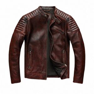 navio livre, roupas de couro de marca, roupas de couro genuíno dos homens, jaqueta de motociclista vintage. casaco de couro, Chaqueta de cuero Y55n #