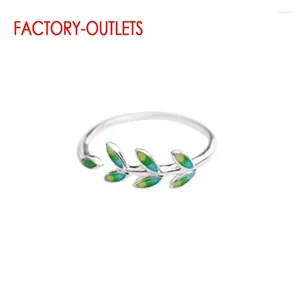 Cluster Rings Genuine 925 Trendy Sterling Silver Ring Round Simple Style Green Tree Leave Shape Jewelry Women For Party Anniversary