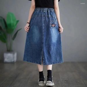 Gonne Estate Gonna di jeans vintage allentata Moda da donna Ricamo Stampa Coreana per il tempo libero