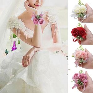 Bağlantı Bilezikleri Düğün Bilek Çiçekleri Korsage Nedime Groomsmen Corsages El Çiçek Boutonniere Parti Malzemeleri