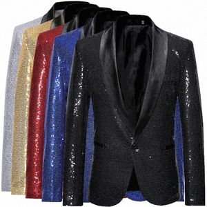 shiny Gold Sequin Glitter Embellished Blazer Jacket Men Nightclub Prom Suit Coats Mens Costume Homme Stage Clothes For singers t1nT#