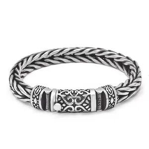 Arrogant Personality Braided Bracelet Men Vintage S925 Silver Hip Hop Fashion National Style Bangle Birthday Gift For 240307