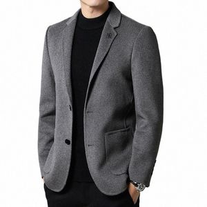 2023 Men's Busin Double-sided Wool Tweed Youth Leisure Tweed Solid Color Small Suit Korean Versi of The West Coat Blazer L6d9#