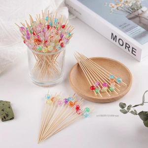 Forks 100pcs/Pack Candy Color Crack Crack Bamboo اختيار بوفيه كب كيك فاكهة شوكة الحزب حلوى سلطة عصا الكوكتيل سيخ لزفاف ديكور الزفاف