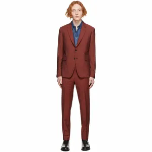 Tacca risvolto uomo rosso scuro abiti su misura maschile due mozziconi costume tasca bagnata sposo smoking giacca da sposa 2 pezzi skinny J9si #