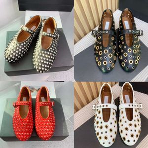 designer shoes eyelet Ballet Flats Lambskin slingbacks sandal dress shoes rhinestone rivet Mary Genuine leather shoes 547