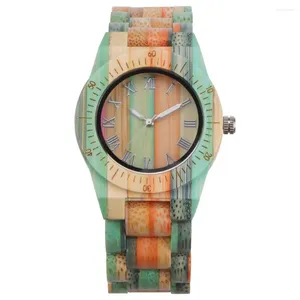 Relógios de pulso feminino cor bambu madeira moda casual relógio de quartzo