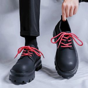 Casual Shoes Men's Japan Karajuku Korean Style Fashion Streetwear Thick Platform Increase Leather Slip On Dress