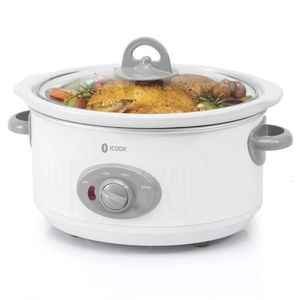 ICOOK 3,5 литра USC-351-OG, кастрюля, которую можно мыть в посудомоечной машине/керамическая внутренняя кастрюля и стеклянная крышка, маленькая кастрюля для медленного тушения, овальная, белая