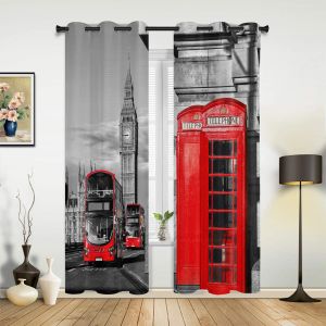 Cortinas para cabine telefônica de londres, para quarto, sala de estar, cozinha, quarto infantil, janela, decoração moderna para casa