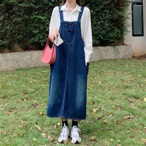 Casual Dresses Korean Fashion denim för kvinnor ärmlösa jeans sundress vintage hängslen remma vestidos