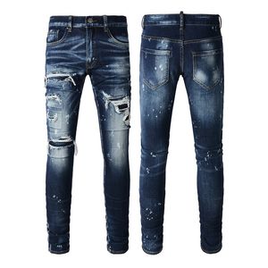 Męskie dżinsy mężczyźni y2k elastyczne chude jeansowe dla swobodnych spodni Szukana patchwork dziura Slim Fit Hip Hop Black Prosty Spodni