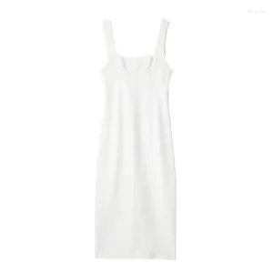 Casual Dresses Summer Sexy Backless White One-word Collar Linen Dress Waist Slim Bag Hip Vest Skirt