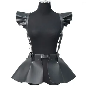 Belts Women's Fashion Leather Body Harness Belt Skirt With Ruffle Hem Gothic Style Waist &Shoulder Clothing Accessory