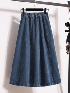 Skirts Oversized A-line Denim Skirt Women Spring Autumn Elastic Waist Loose All-matched Long Fashion Simple Jean Dress