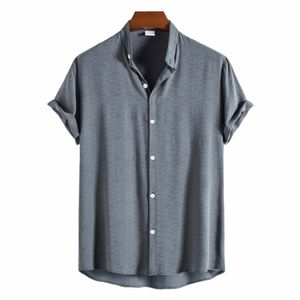 2023 verão novos homens cor sólida camisas fi streetwear camisas de manga curta masculino casual gola camisas para hombre n9hG #