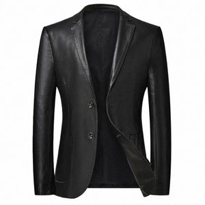 plus Size 6XL 7XL 8XL Men's Leather Suit Jacket 2023 Autumn New Classic Black Busin Casual Loose Pu Coats Male Brand M4Se#