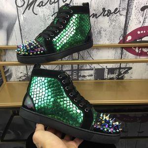 Sapatos casuais homens paris solas vermelhas strass série colorido camurça cravada luxo python impressão de couro patente formadores designer tênis