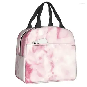 Storage Bags Pink White Marble Texture Artwork Box Waterproof Abstract Art Thermal Cooler Food Insulated Lunch Bag School Student