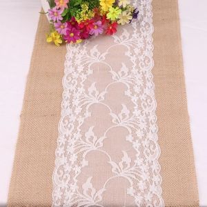 NEW 2024 Vintage Retro Burlap Linen Jute Event Party Supplies Grass Wedding New Year Cloth Tablecloth Christmas White Lace Table Runnerlace table runner for wedding