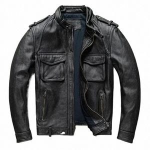 tcyeek Genuine Leather Man Jackets Vintage Top Layer Cowhide Coat for Men Fi Men's Motocycle Jacket Autumn Winter Clothes C64L#