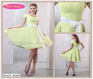 Beautiful Light Green Square Neckline Bridesmaid Dress for Young Girl Short Sleeve Chiffon HX56 Dhyz 017455244