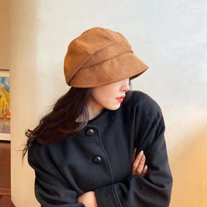 Berets Japanese Style Short-brim Basin Hat Plain Face Elegant Suede French Pile Cap Woman Harajuku Y2k Hats Traveling Bucket