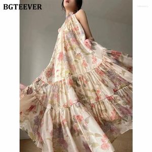 Casual Kleider BGTEEVER Frühling Sommer Halter Frauen Blumen Kleid Lose Ärmellose A-linie Chiffon Damen Vestidos