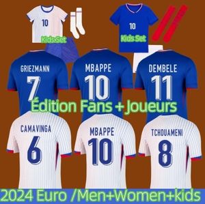 2024 French Home Away Award Francaise Mbappe Soccer Maglie Kit Kit Francia Griezmann Saliba Giroud Camavinga Maillot de Foot Men Fas Women Fanfant Player Football Shirt