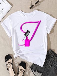 여자 플러스 사이즈 티셔츠 패션 디자인 큰 짧은 소매 여름 여자 꽃과 식물 패턴 만화 하트 탑 개인화 된 c otbkm