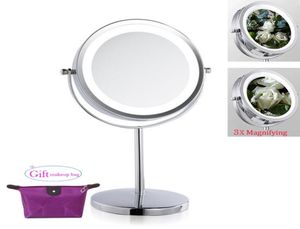 7-дюймовое светодиодное зеркало для макияжа, косметическое двухстороннее мини-леди для девочек, женщин, леди, красота, нормальная 3-кратная увеличительная подставка, инструменты для косметички6979715